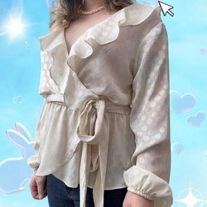 vtg y2k max studio coquette balletcore regency wrap-effect blouse, sz md